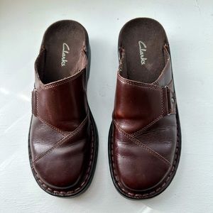 Clarks Brown Leather Slip on Mules, style #80776